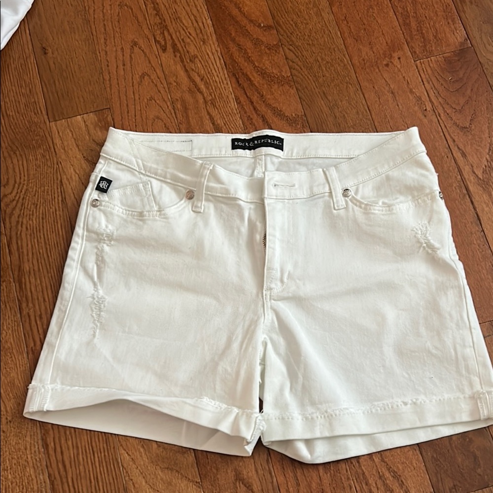 Rock & Republic White Jean Shorts Mid-Thigh Cuffed